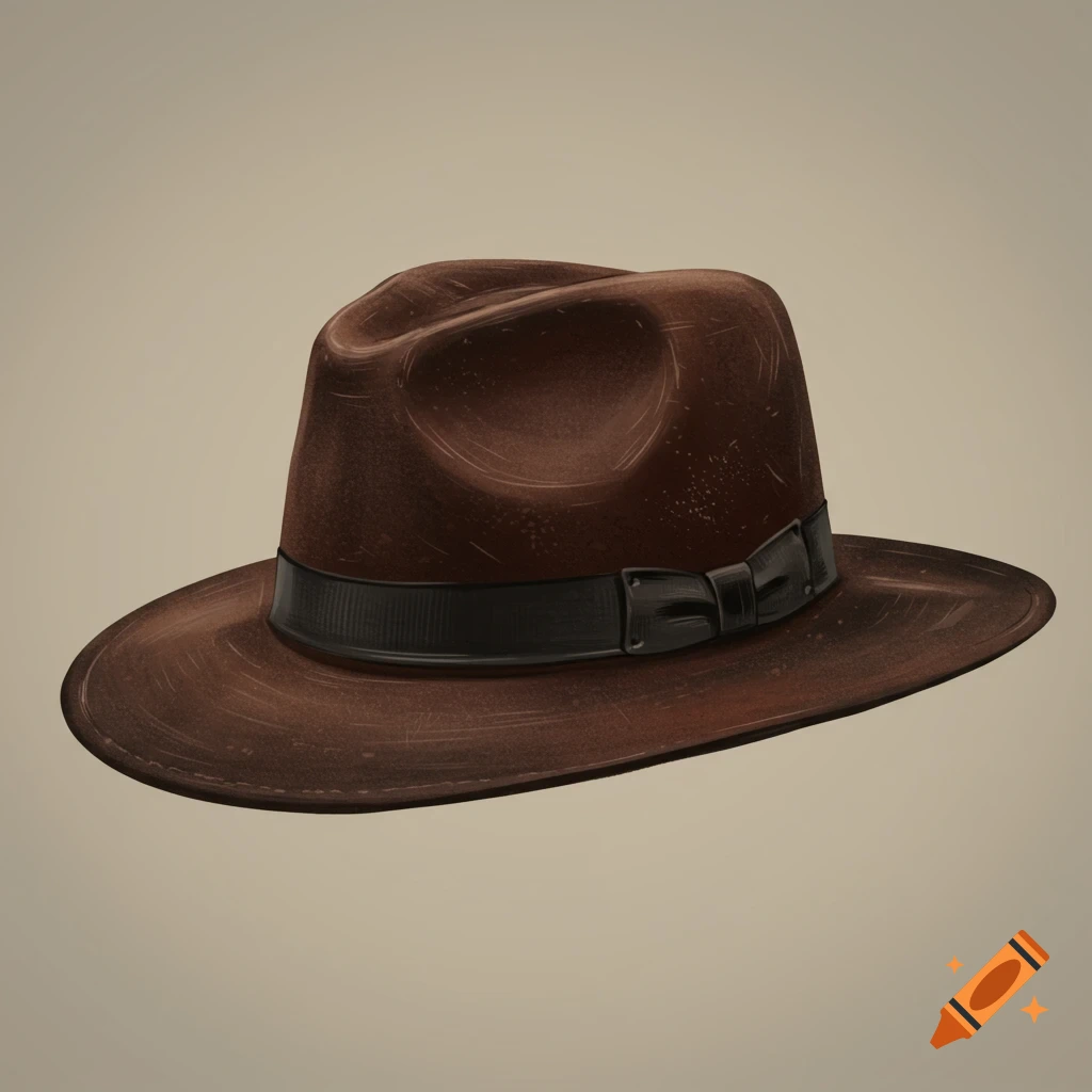A brown fedora hat with a black band.