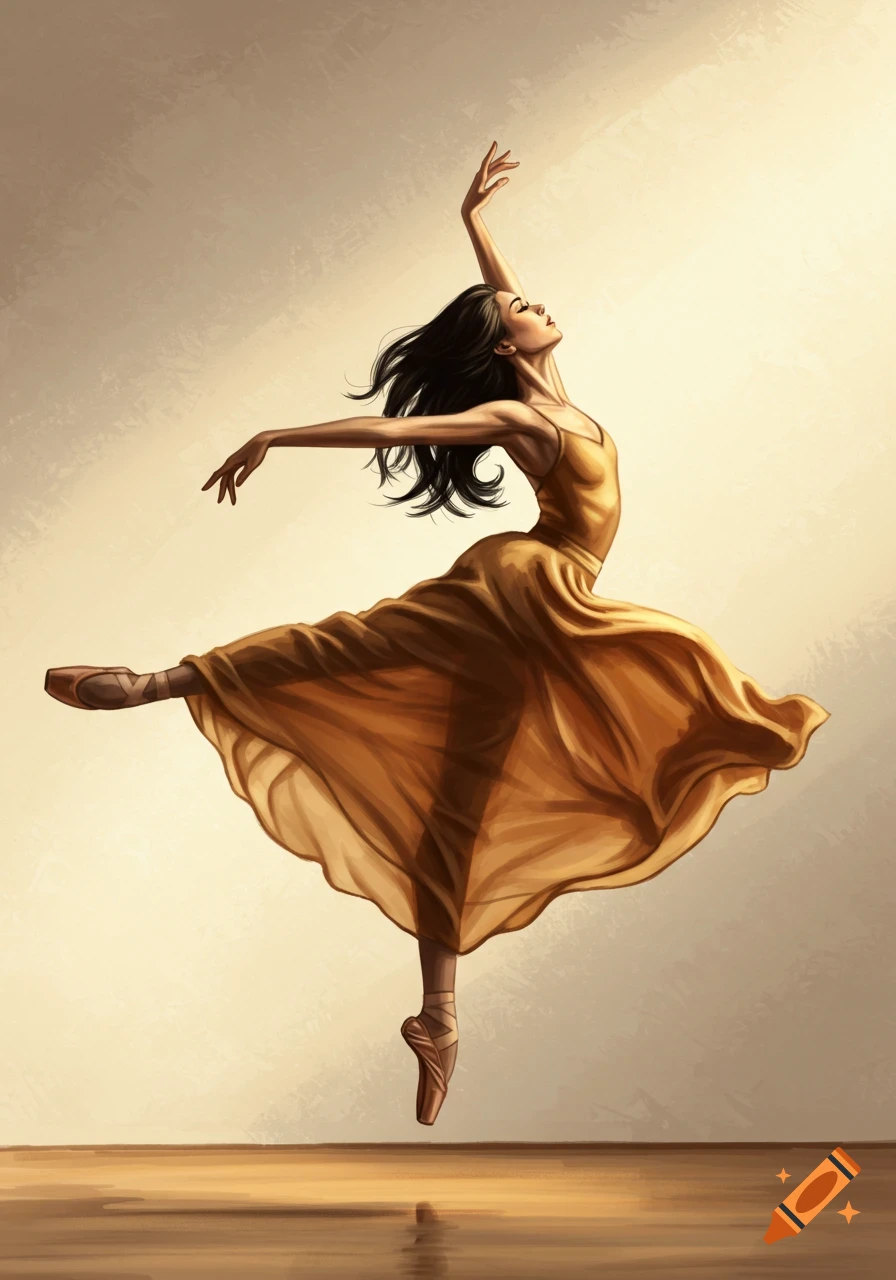 A ballerina in a yellow dress dances on a stage.