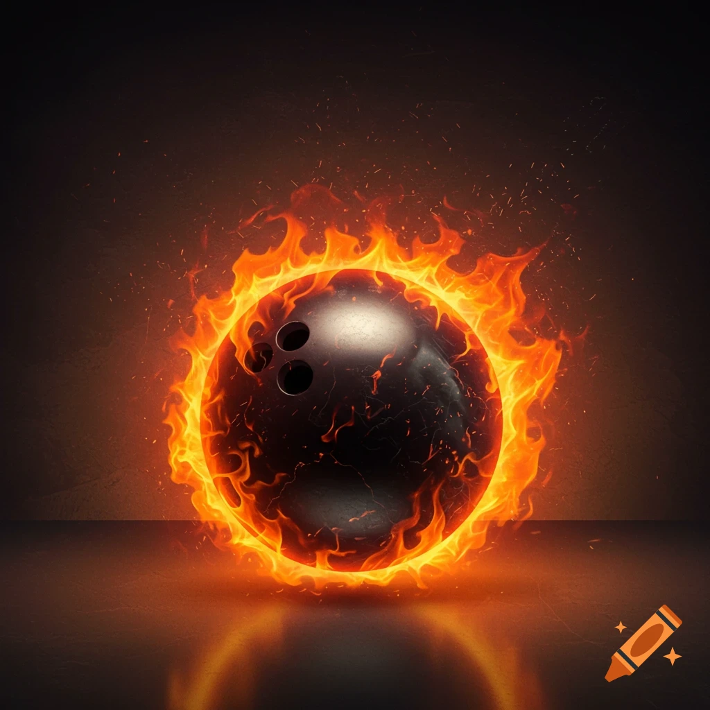 A bowling ball engulfed in flames.