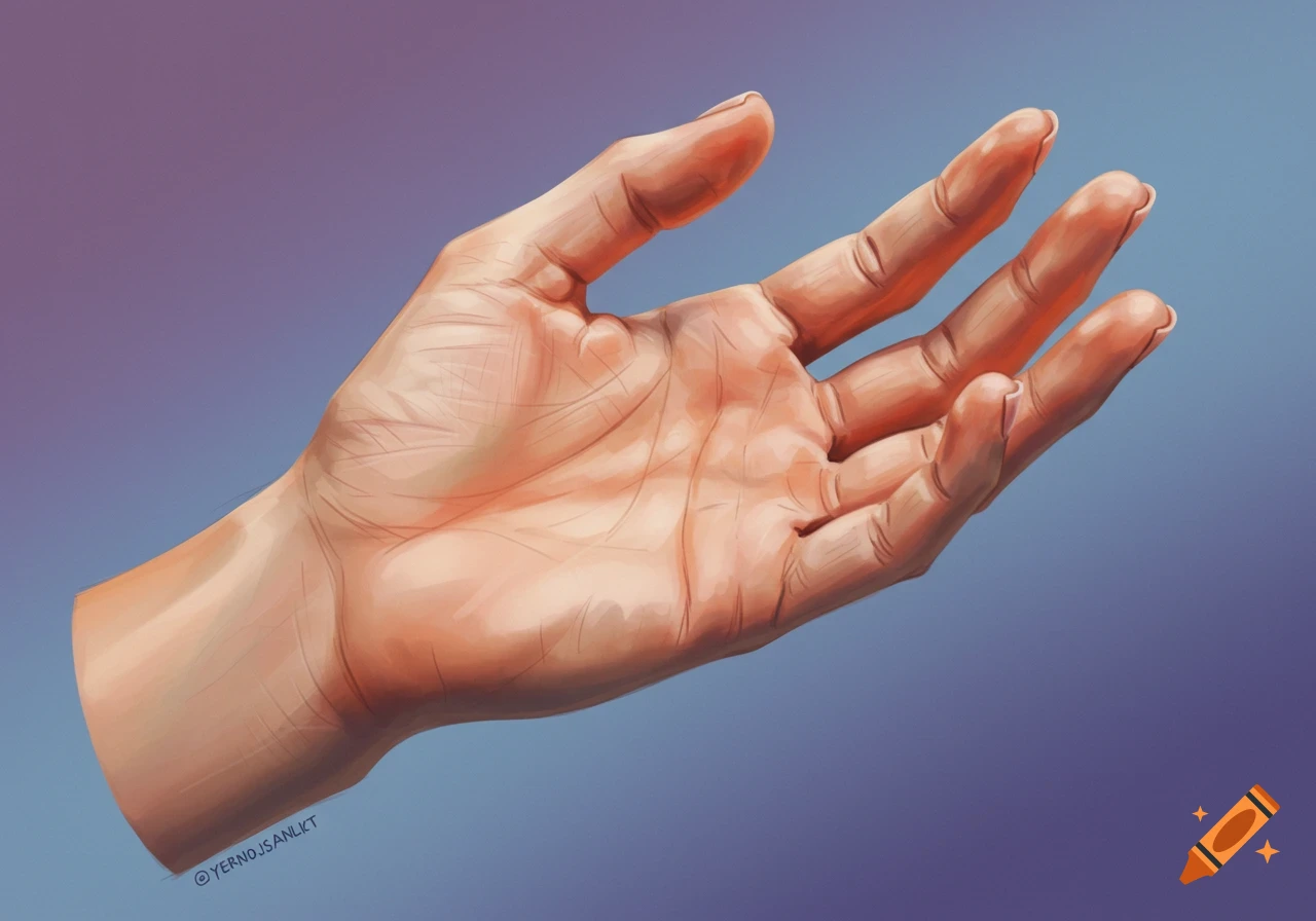 A hand with fingers slightly curled and palm facing up.
