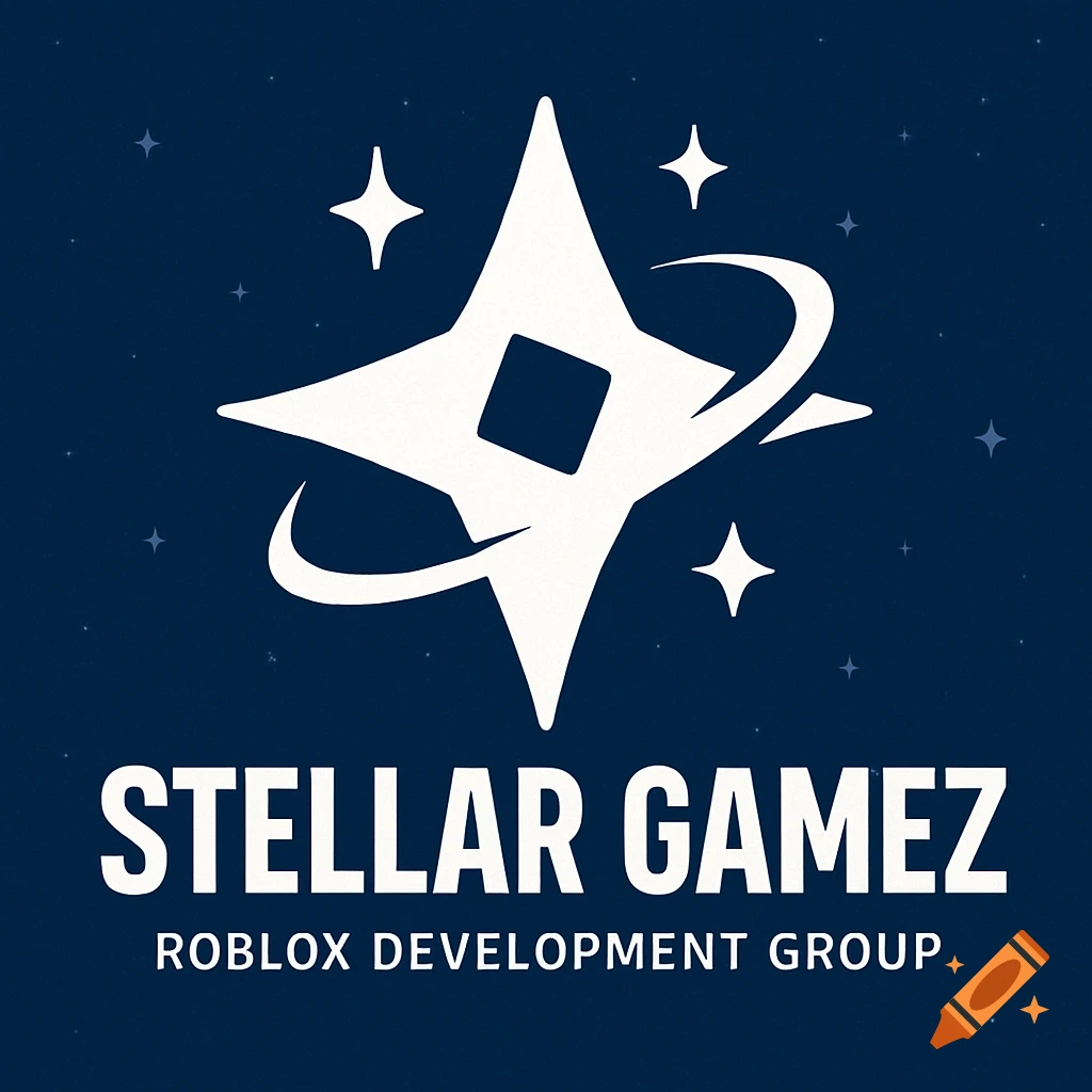 Logo featuring a white star symbol over text 'STELLAR GAMEZ ROBLOX DEVELOPMENT GROUP' on a starry blue background.