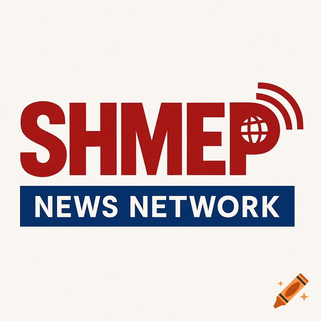 A logo with red text 'SHMEP' above blue text 'NEWS NETWORK' with a globe and radio wave icon.