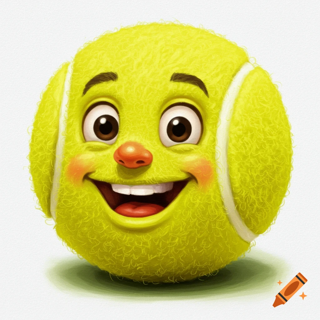 A yellow tennis ball with a cartoon face