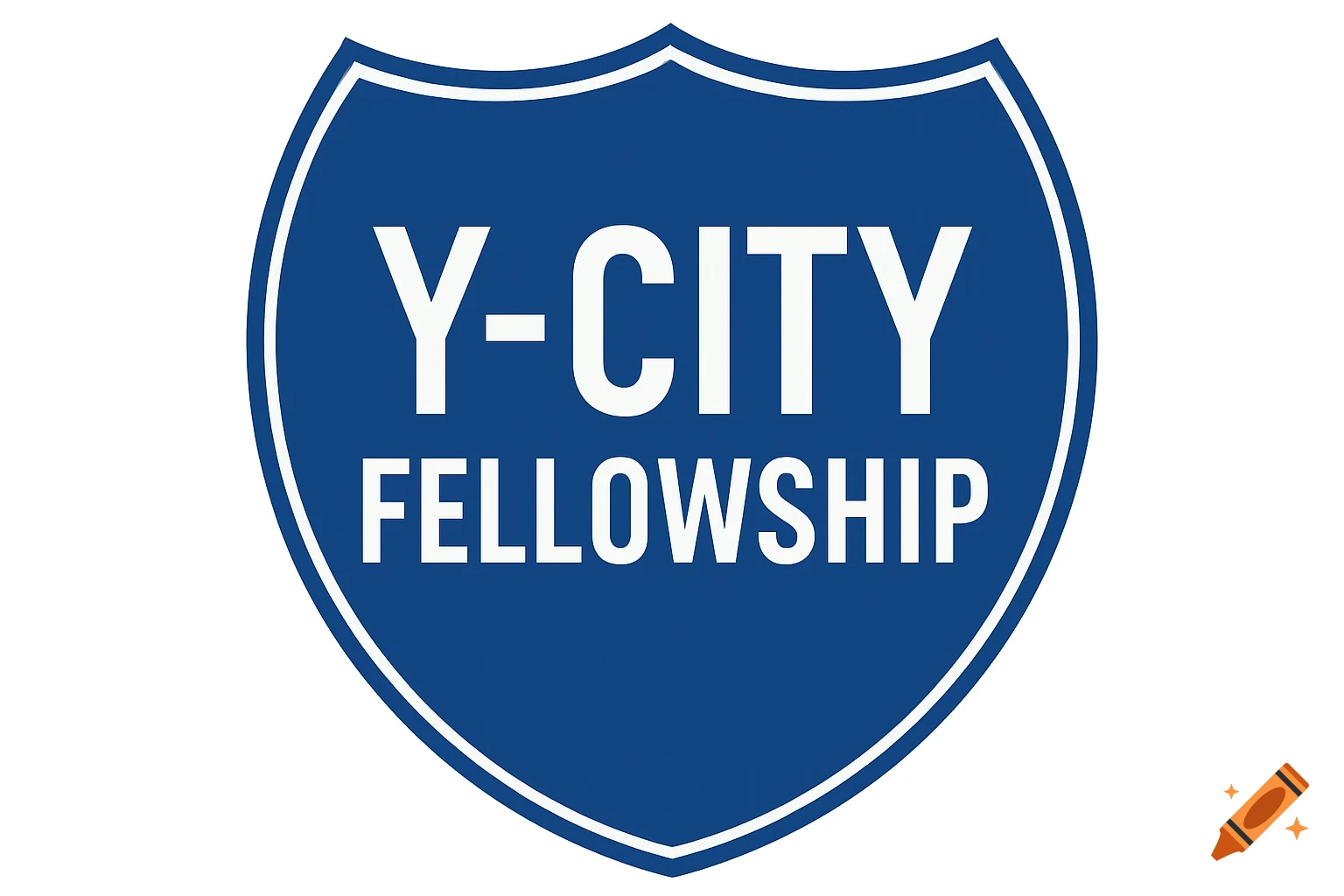 A blue shield with white text "Y-CITY FELLOWSHIP".