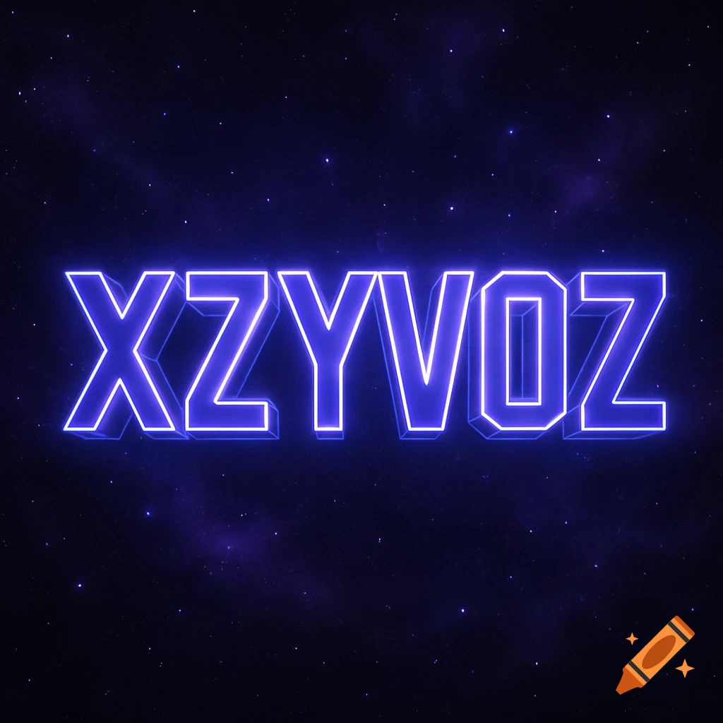 Glowing neon blue text "XZYVOZ" against a dark starry space background.