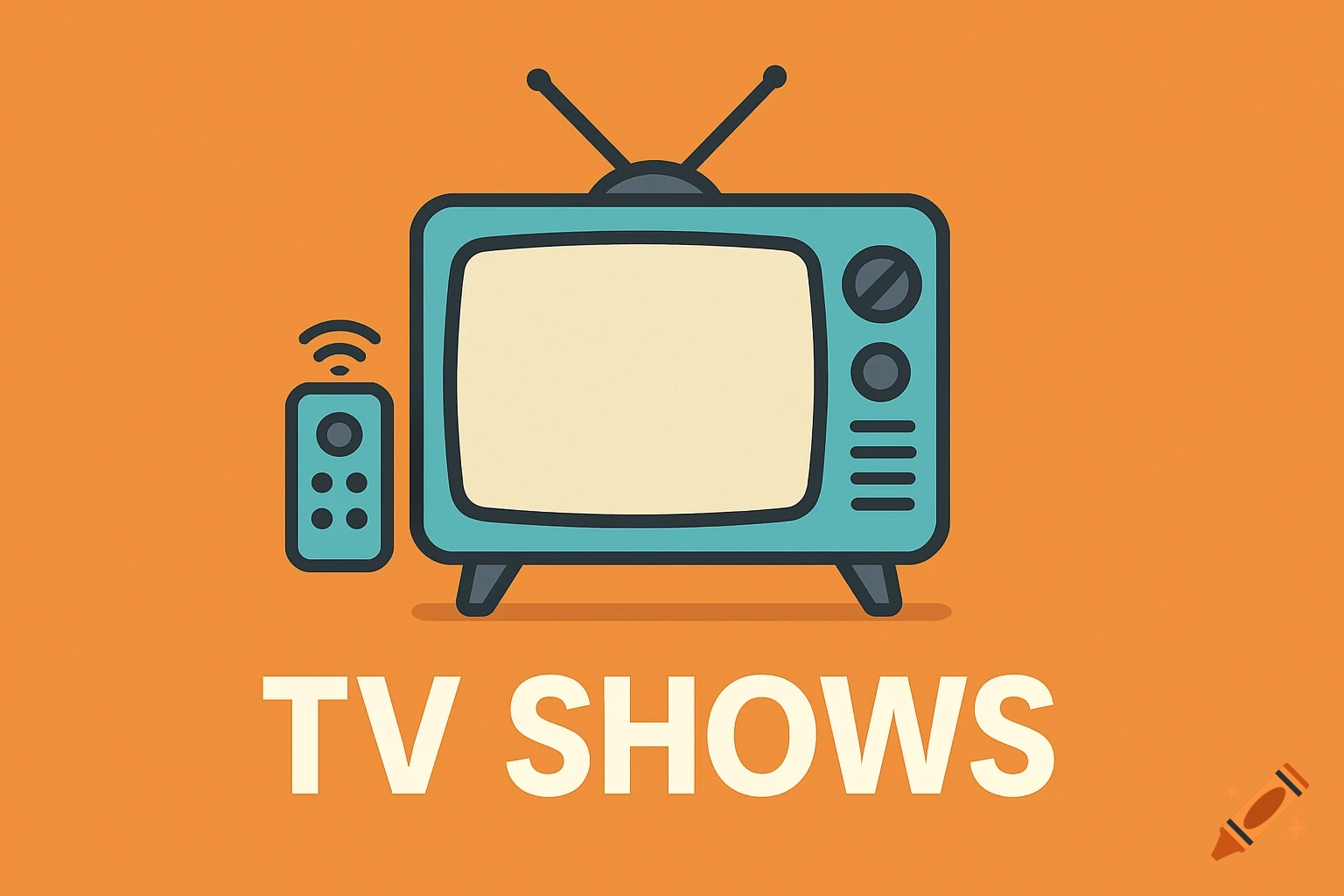 Simple illustration of a retro TV and remote with the text "TV SHOWS"
