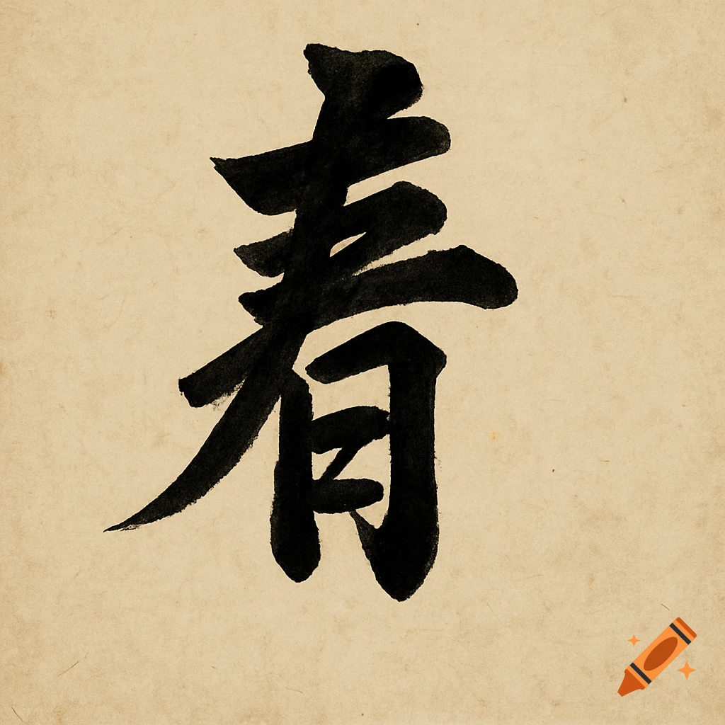 Black calligraphy character on a textured beige background
