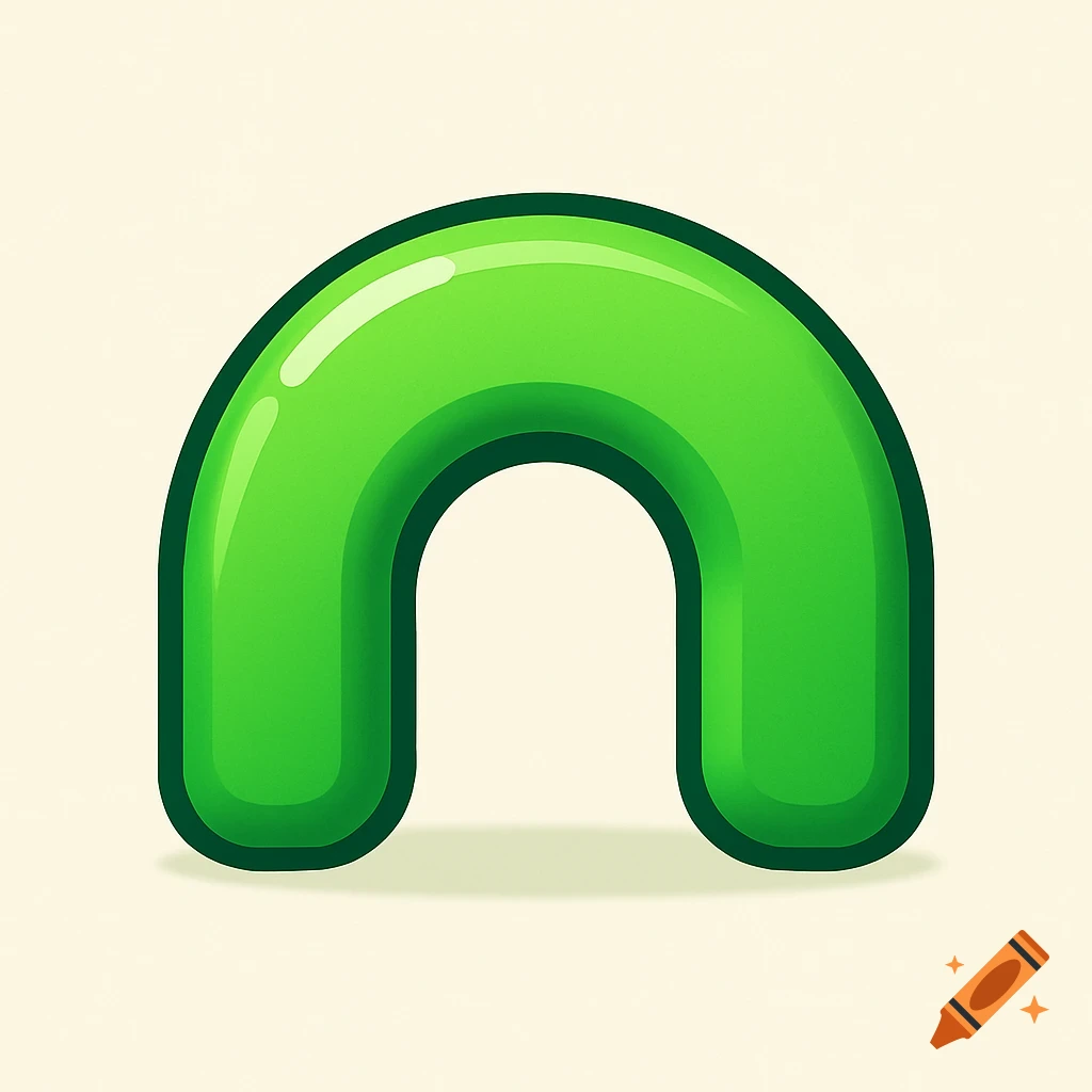 A glossy, cartoony green arched shape.