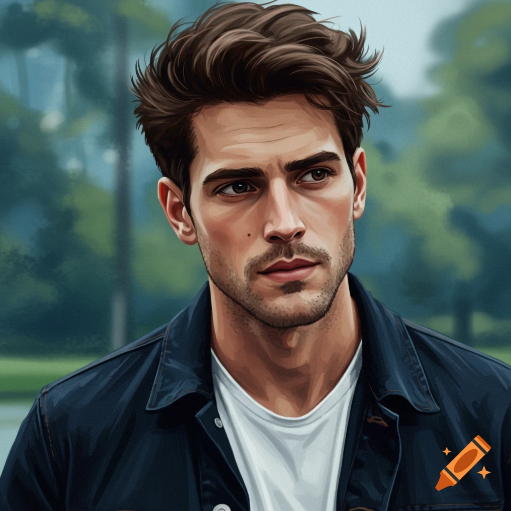 Portrait of a man with brown hair and stubble wearing a dark jacket outdoors.