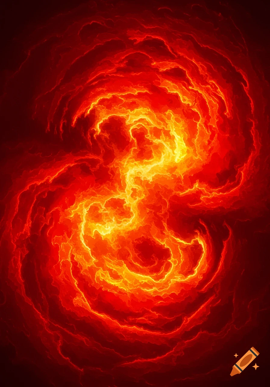 Abstract image of swirling fire in red and orange.