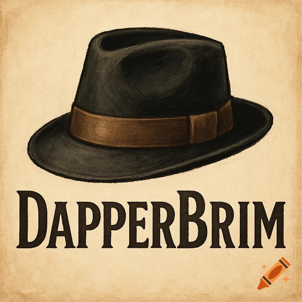 A black fedora hat with the text DapperBrim below it.