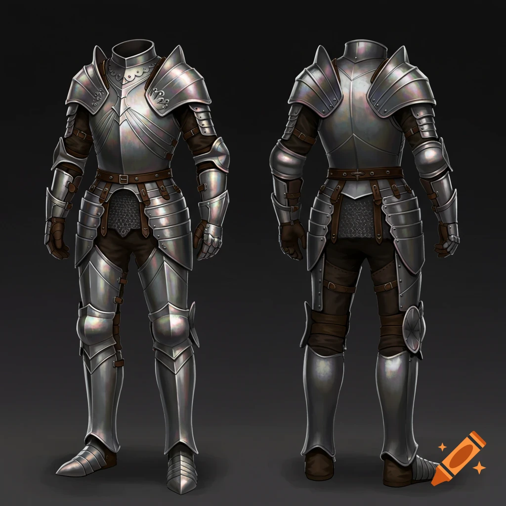 Front and back view of fantasy plate armor.
