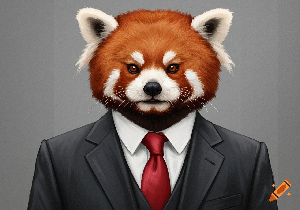 A red panda is dressed in a business suit.