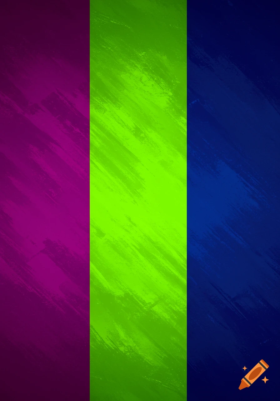 Abstract image of three vertical stripes: magenta, lime green, and navy blue with brushstroke texture.