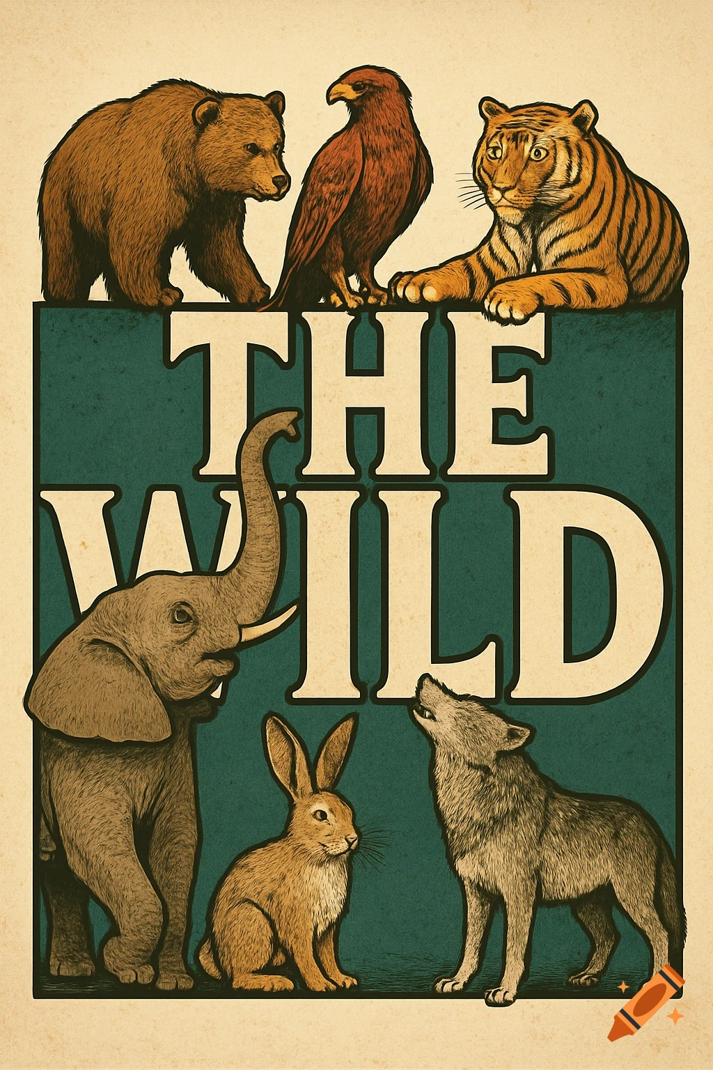 Poster art featuring various animals and the text 'THE WILD'.