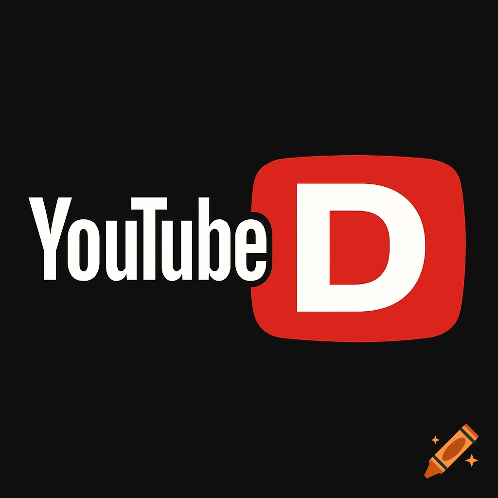 YouTube logo with a large white 'D' in a red square