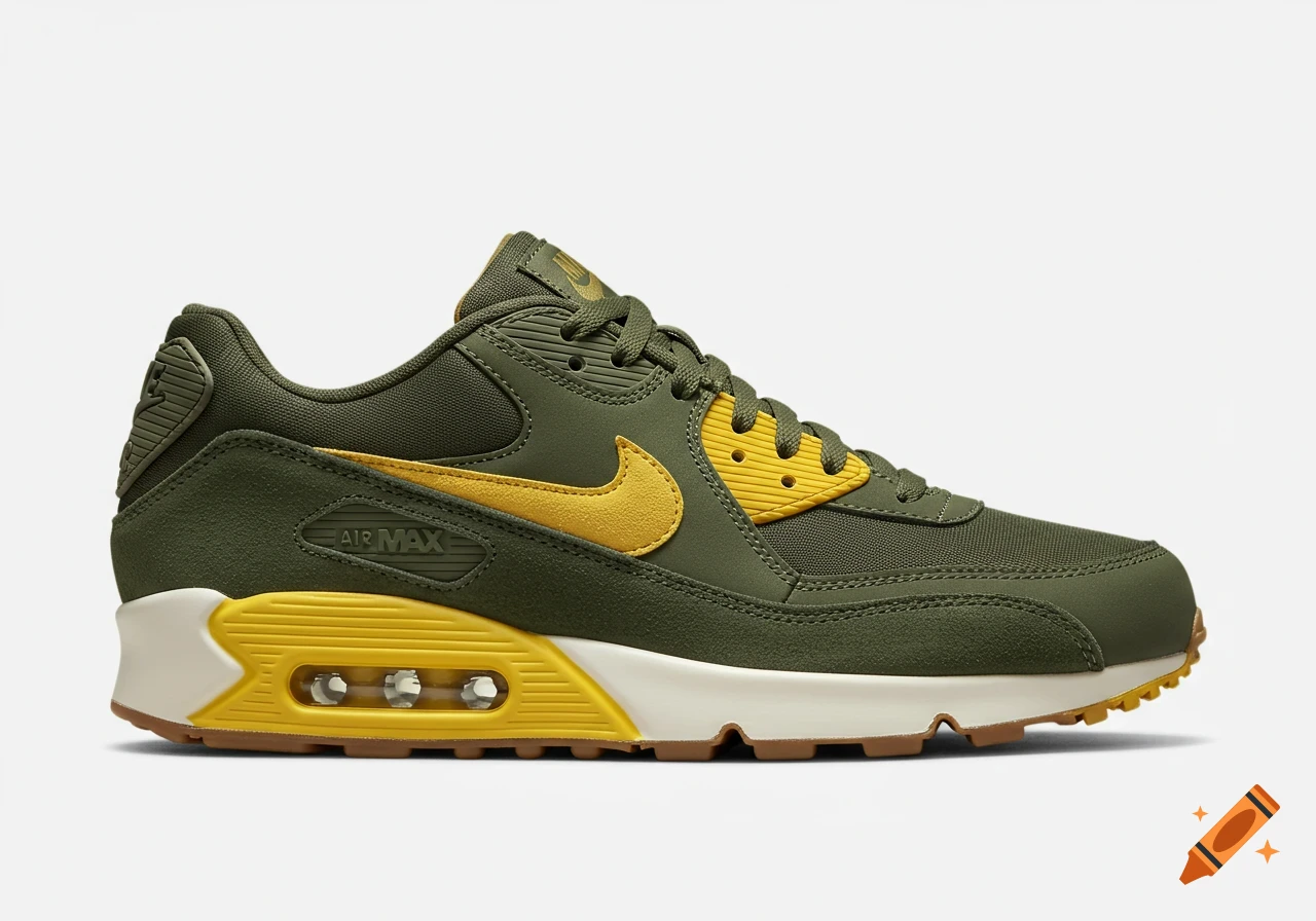 Olive green and yellow Nike Air Max 90 sneaker