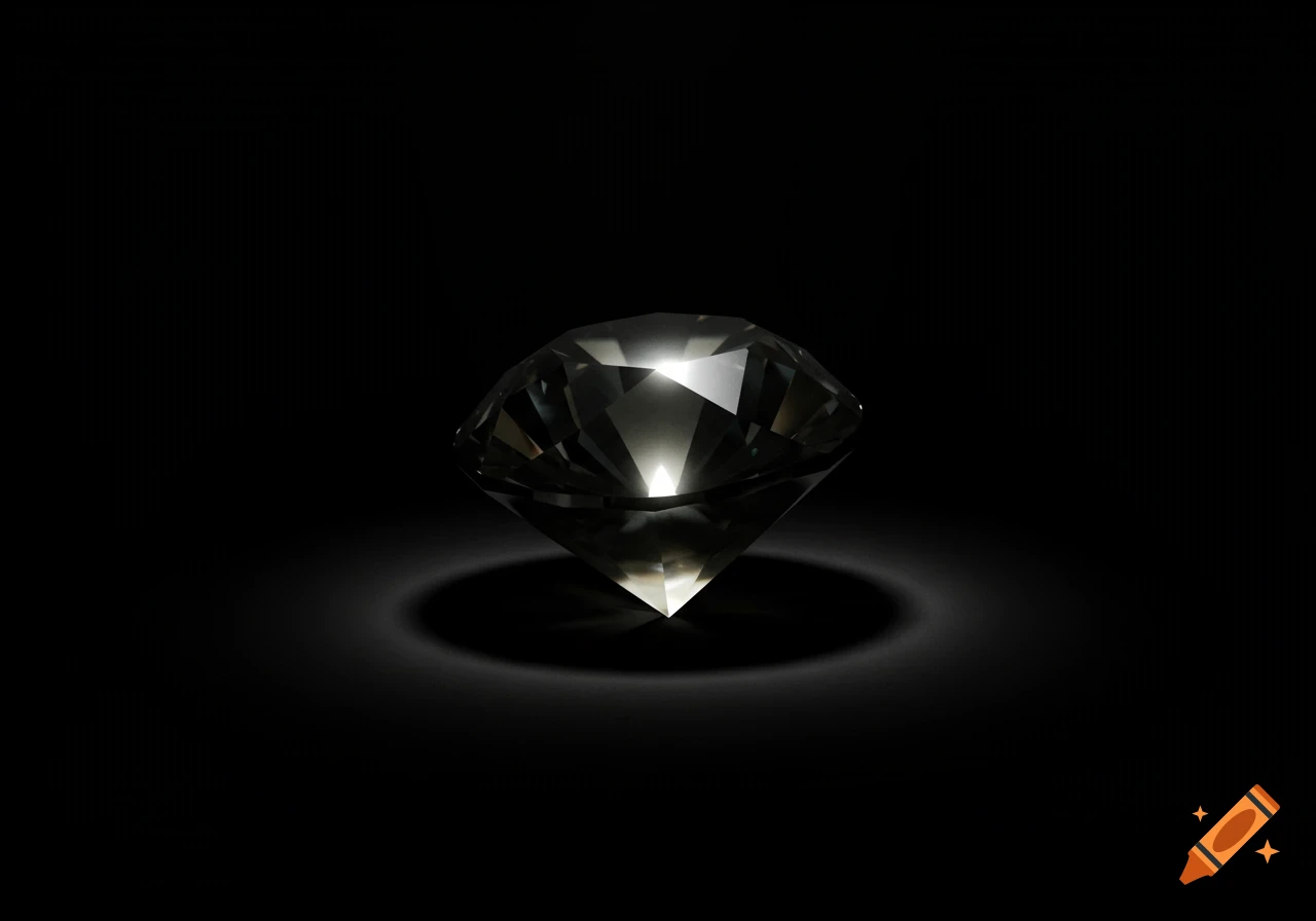 A realistic digital illustration of a black diamond against a dark background.