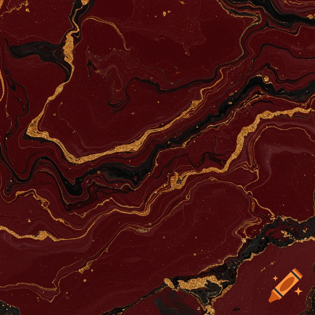 Deep red, black, and gold swirling marble pattern.