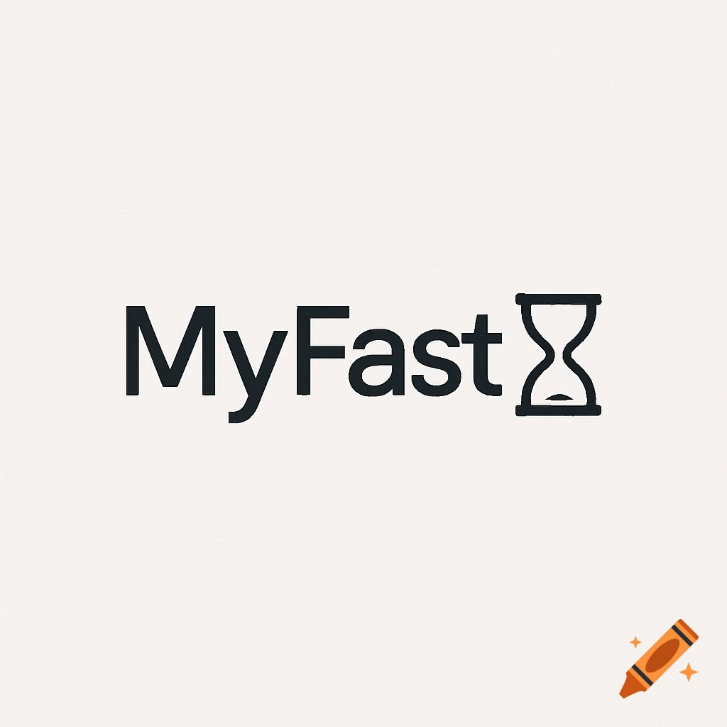 Minimalist logo with the text 'MyFast' and an hourglass icon on a light background.