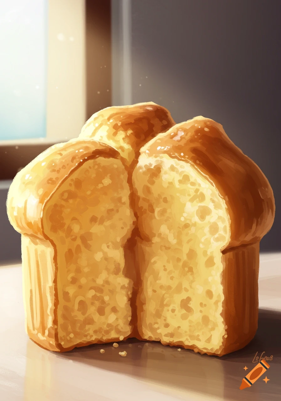 A golden-brown mamon bread lit from the side.