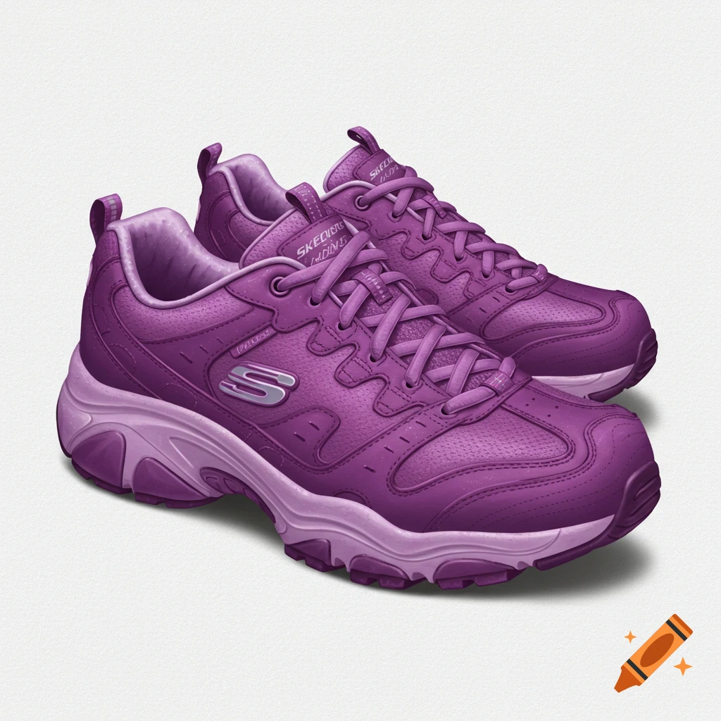 Purple Skechers walking shoes.