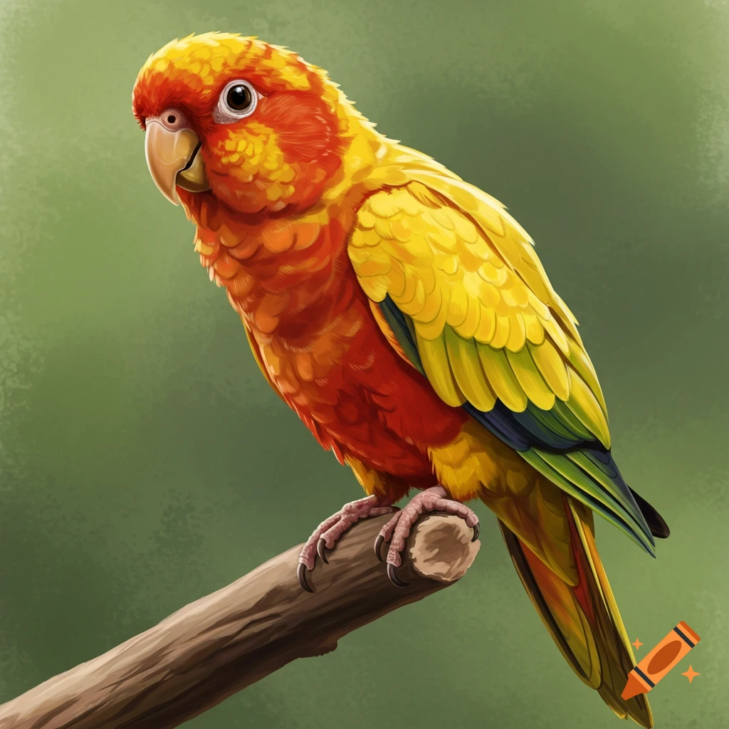 A colorful parrot is perched on a branch.