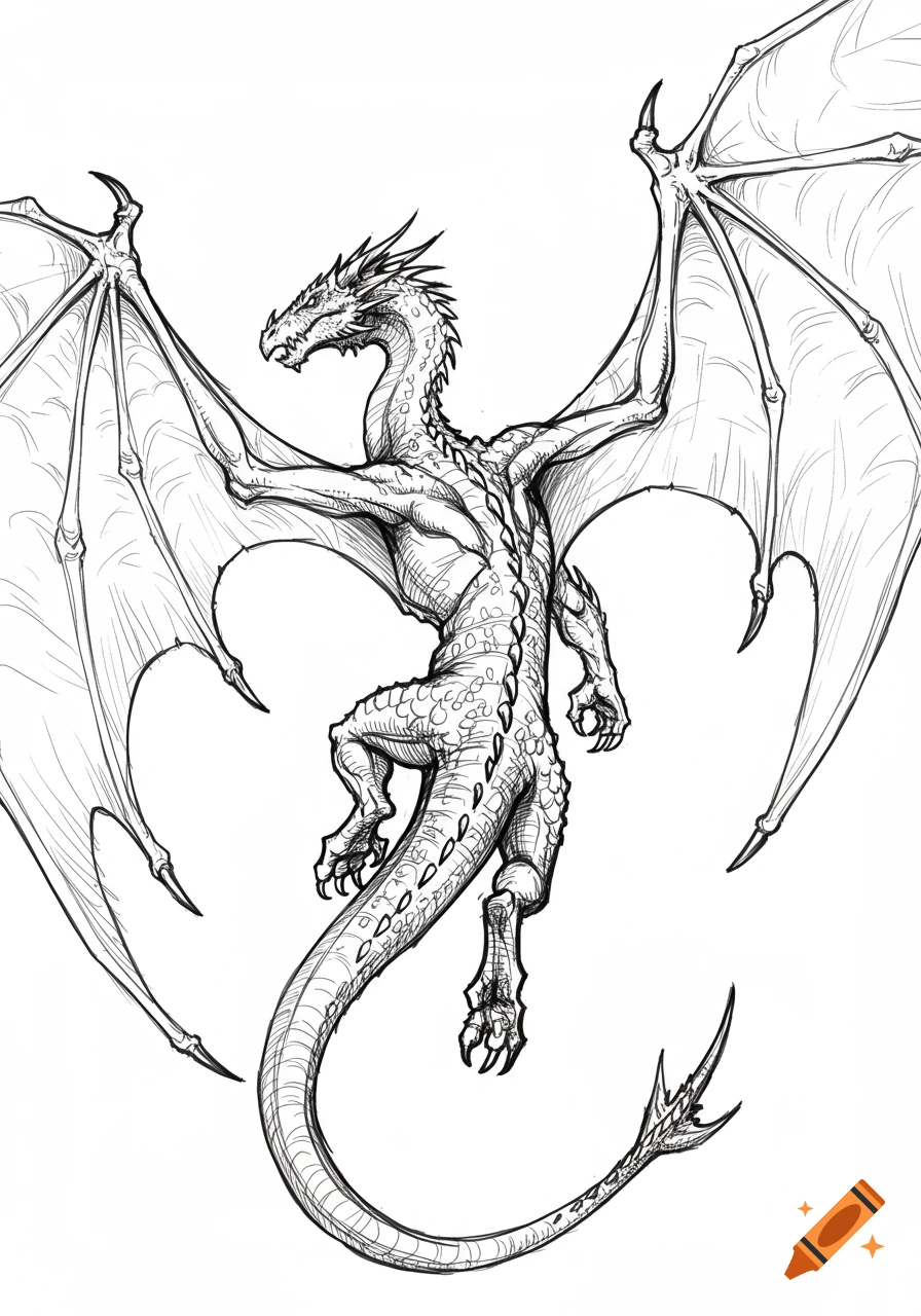 Sketch of a flying dragon from the rear view