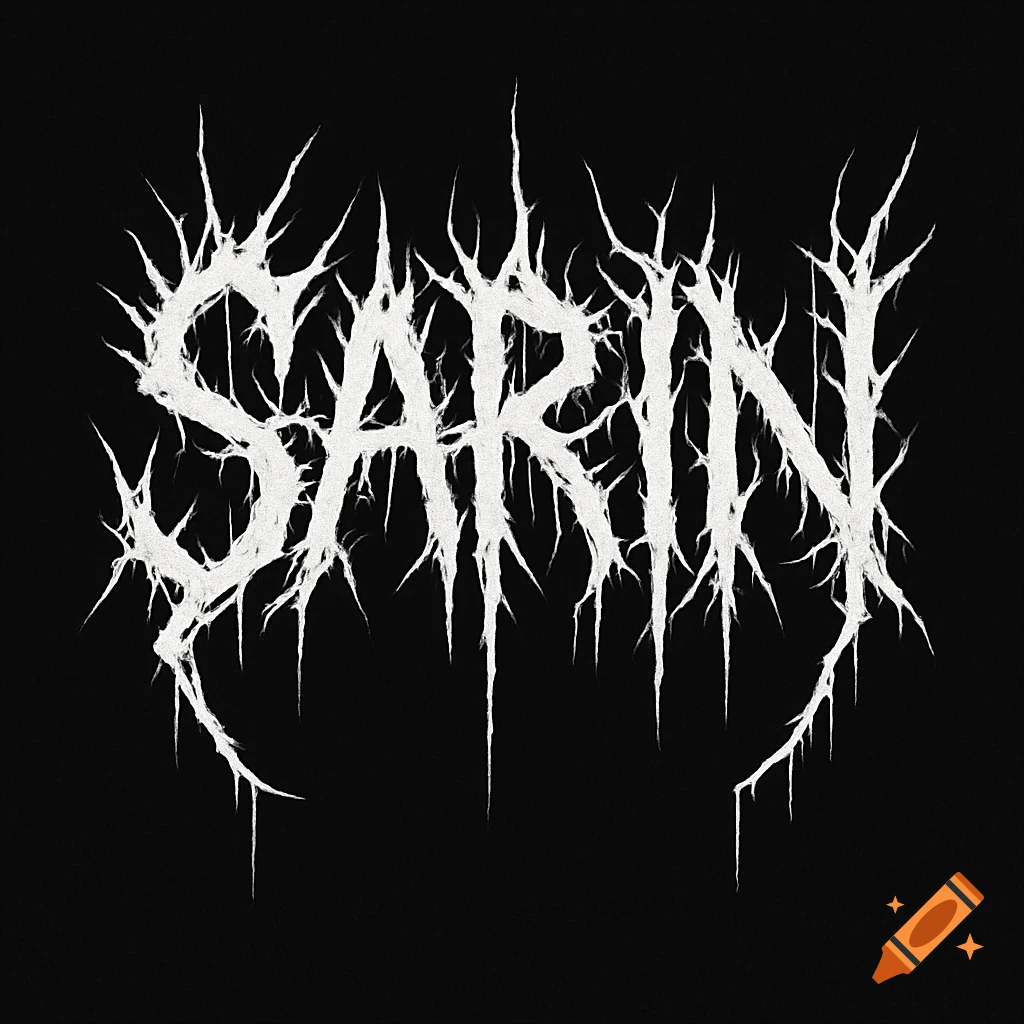 White death metal style text logo for the name SARIN on a black background
