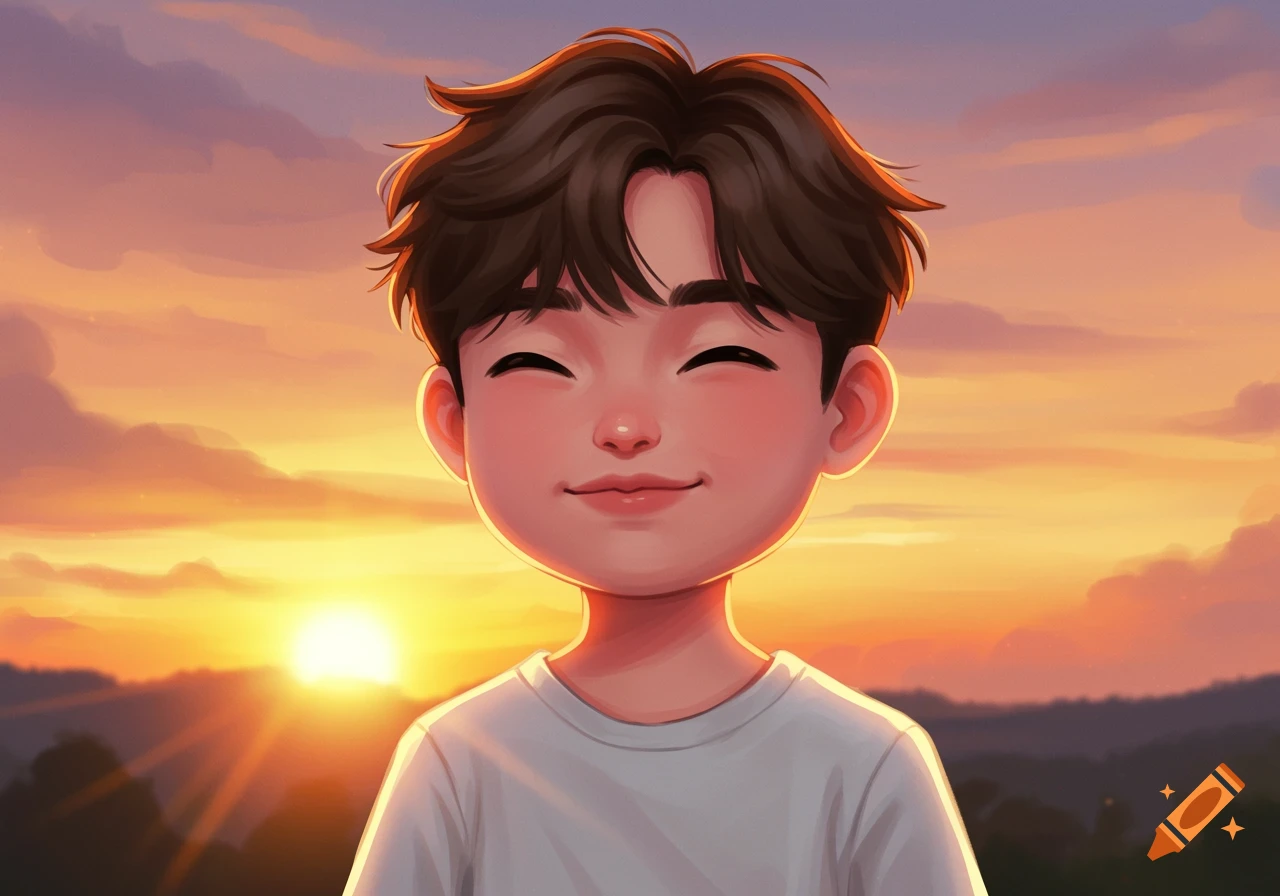 A cute young man smiling at sunset.
