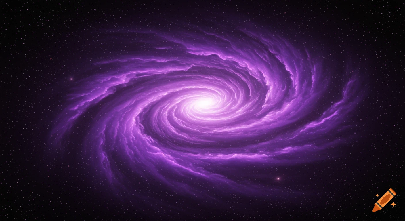 A swirling purple galaxy in space.