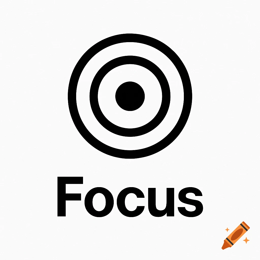 A black bullseye icon above the word Focus on a white background.
