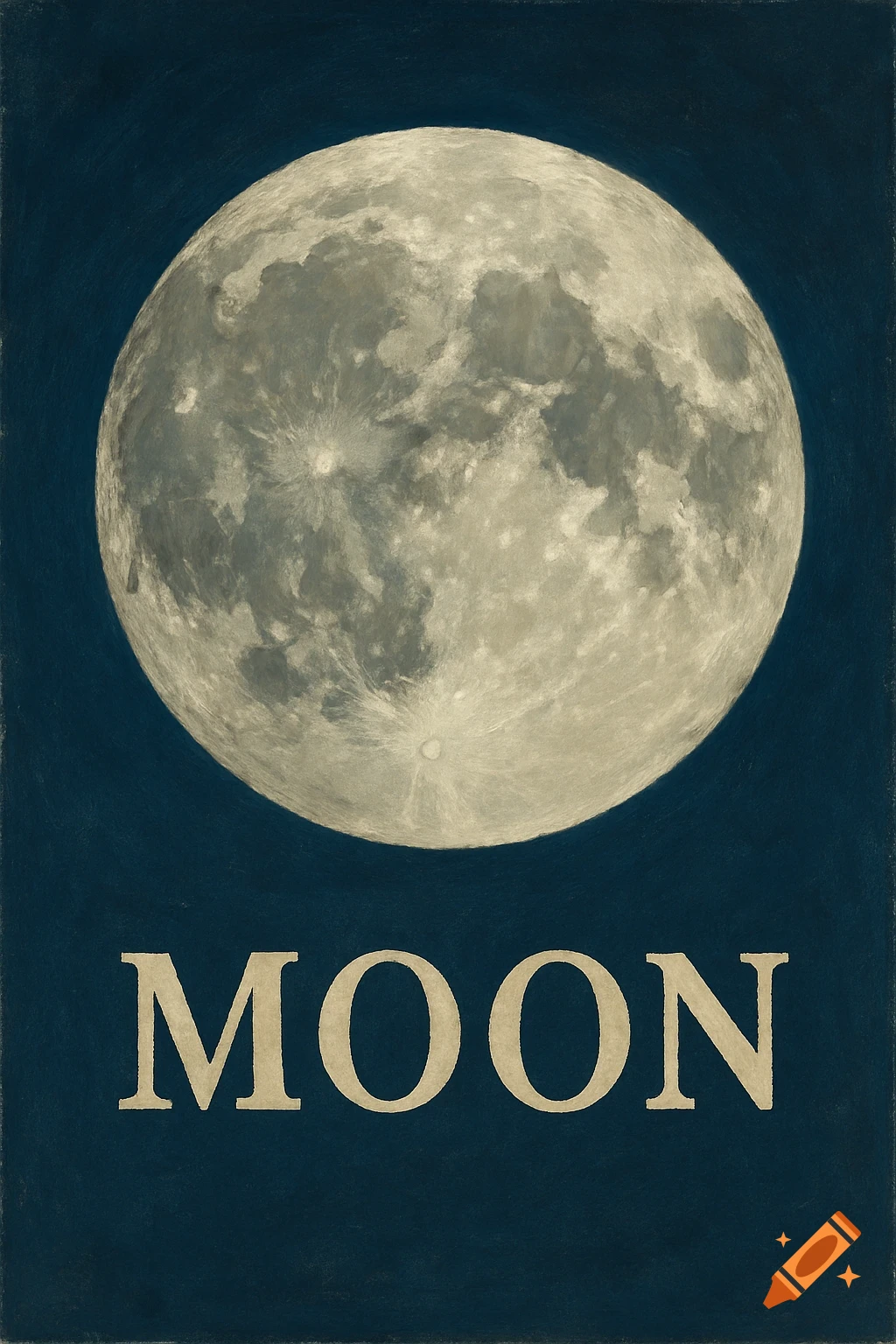 The full moon on a dark blue background, with the word MOON below it.
