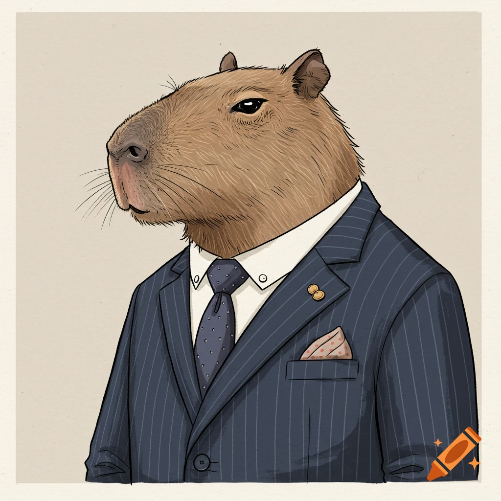 Illustration of a capybara wearing a suit and tie.