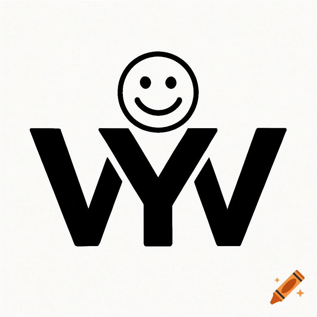 Black logo with large Y and smaller Vs forming a figure, topped with a smiley face.