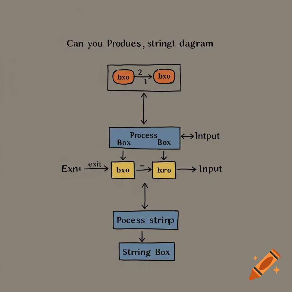 Hand-drawn string diagram with process boxes and inputs/outputs. Note ...
