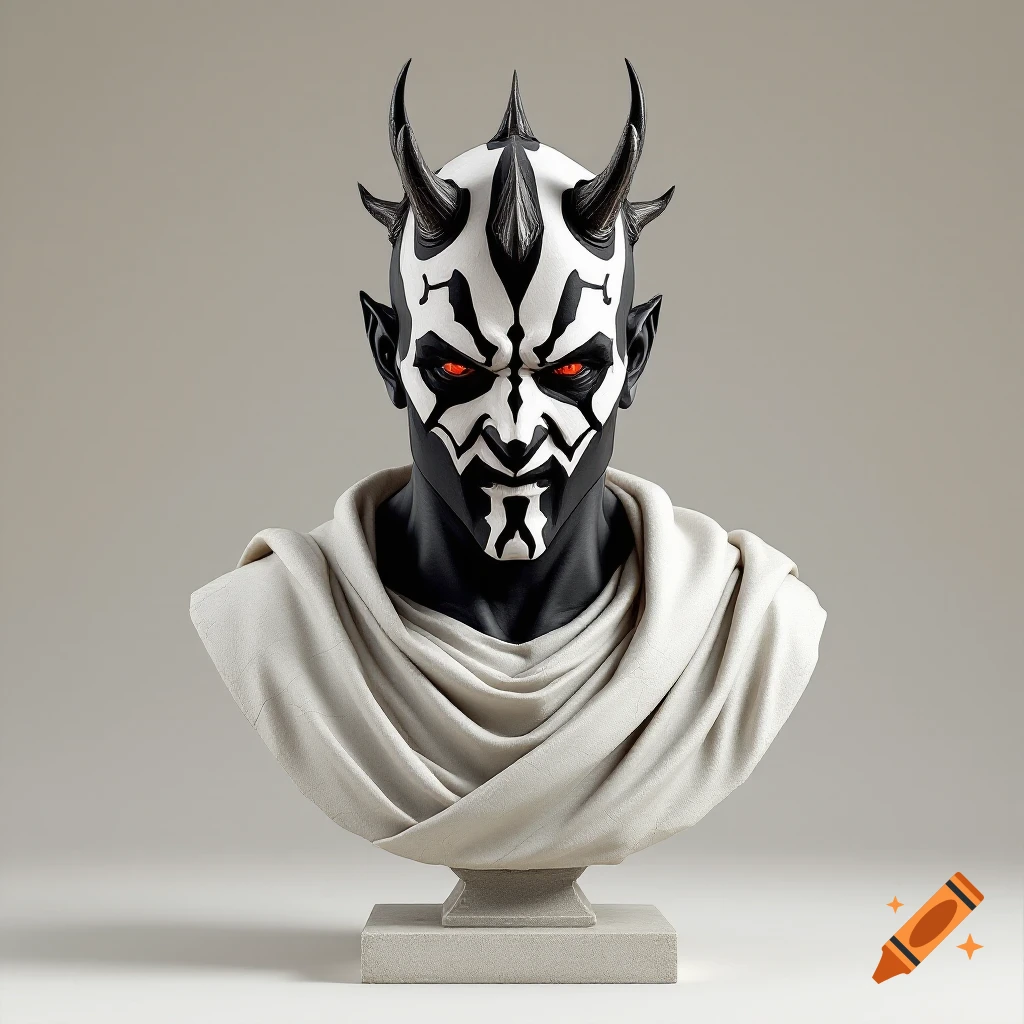 Bust of Darth Maul reimagined as an ancient Greek stone statue