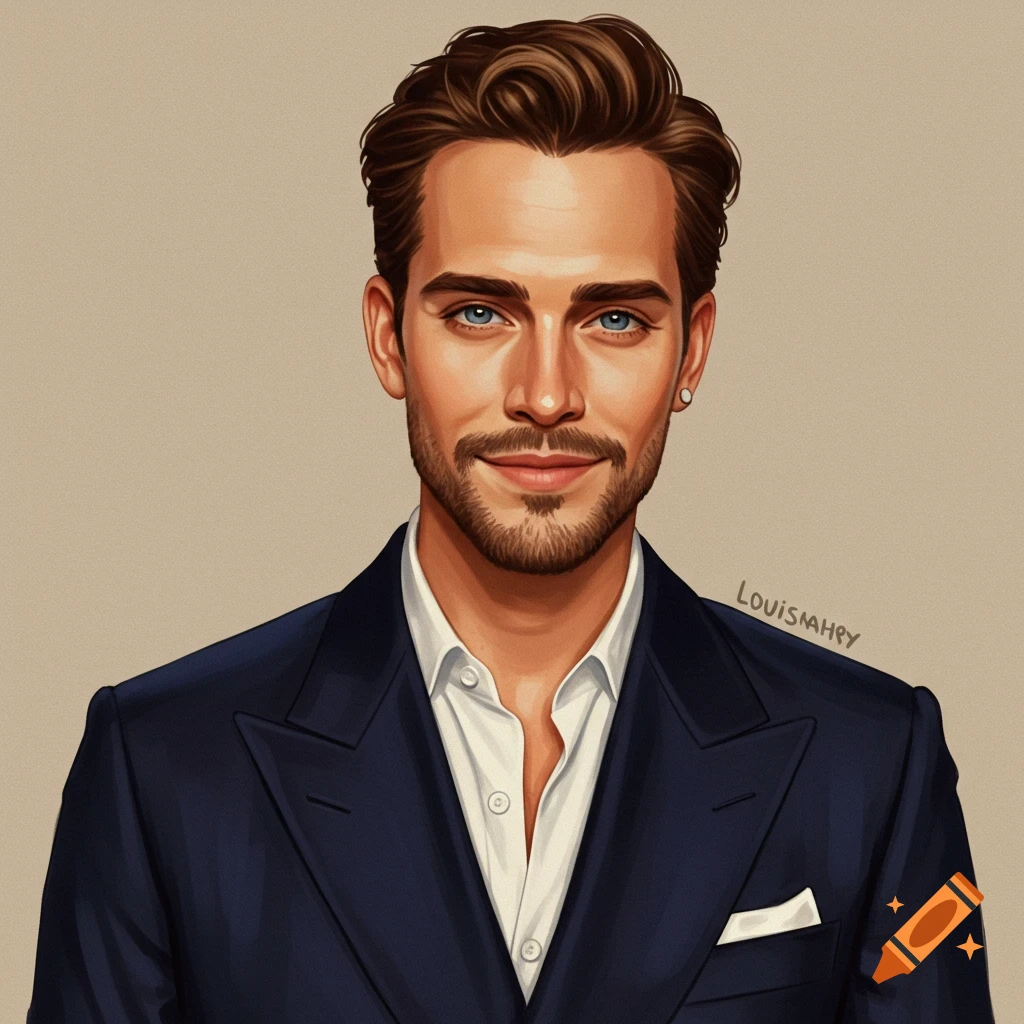 Portrait of a man in a dark suit with blue eyes and a beard.
