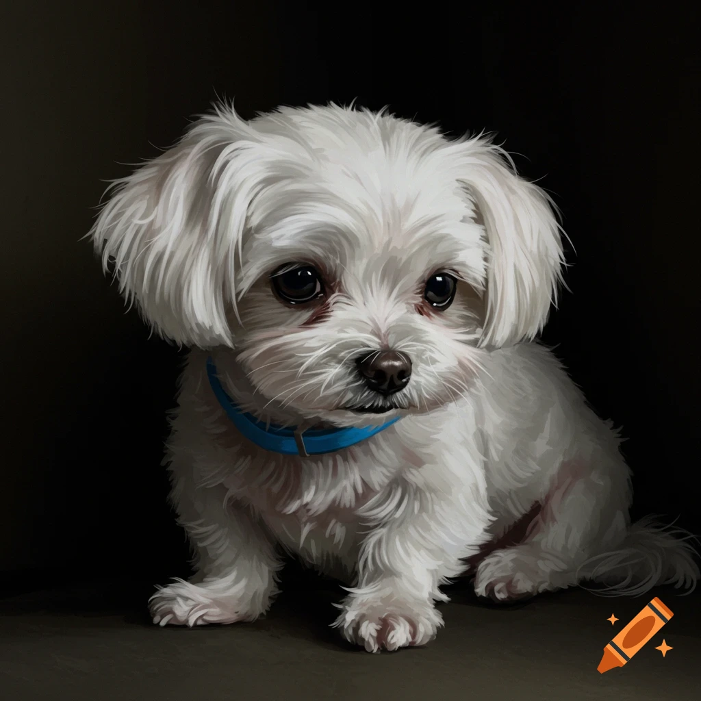 A sad white puppy with a blue collar