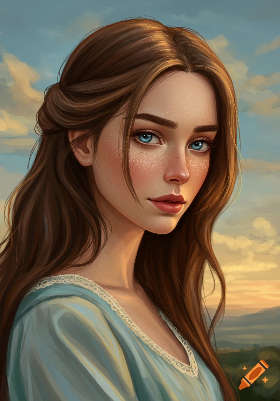 A woman with brown hair and blue eyes