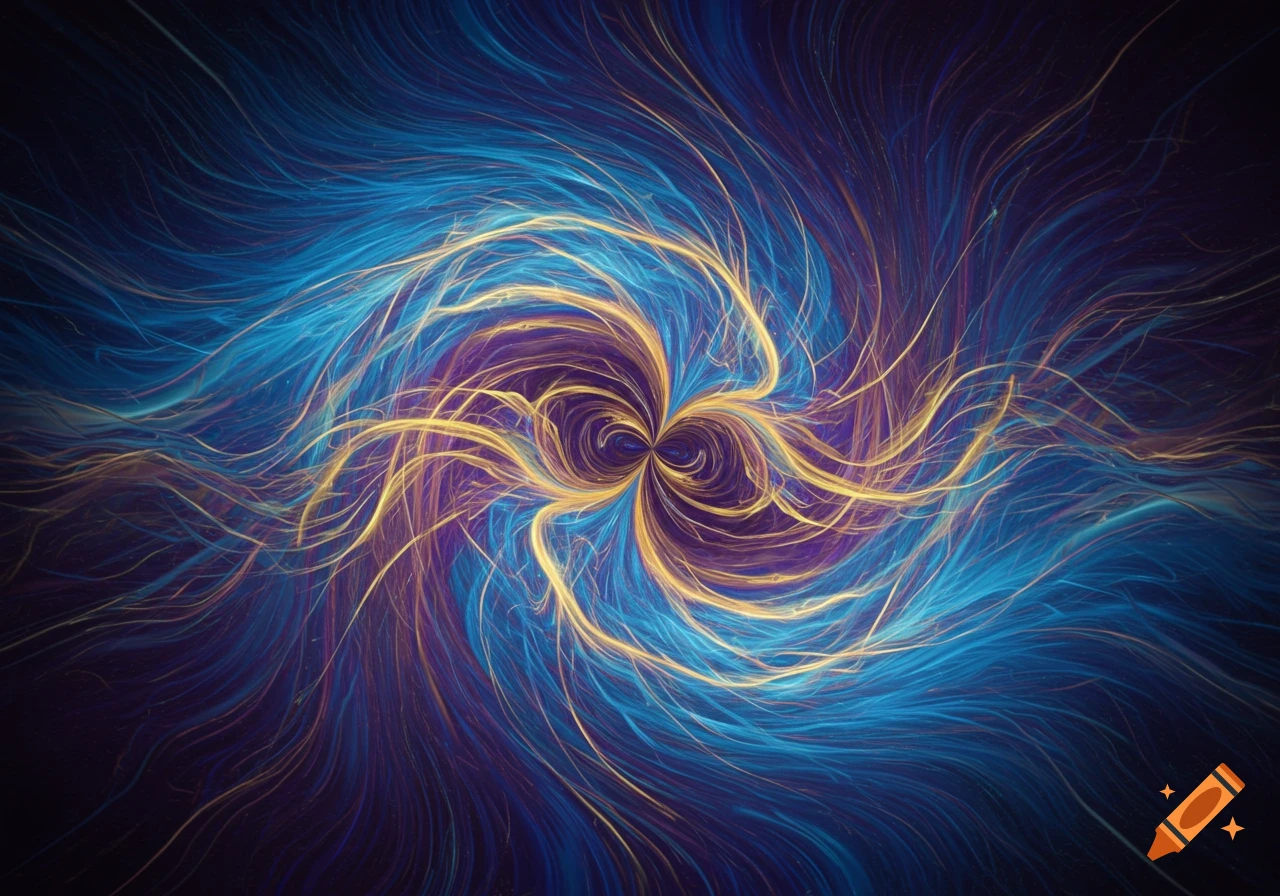 Swirling abstract pattern in blue, purple, and gold
