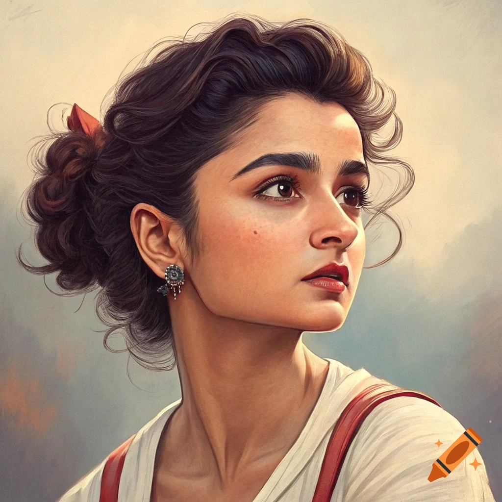 Portrait of a young woman looking up and to the right