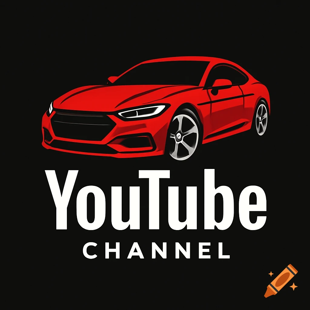 A red stylized car graphic is positioned above the words "YouTube CHANNEL" in white text, all on a black background.
