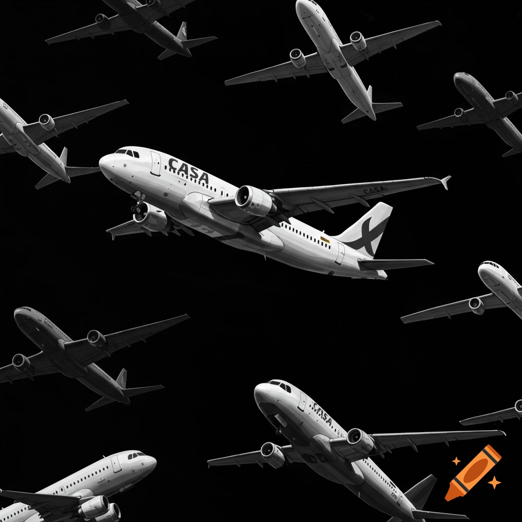 Monochrome airplanes on a dark background