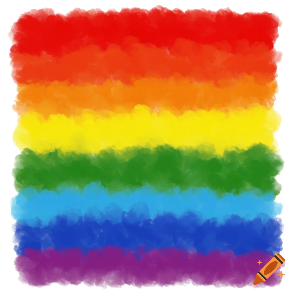 A rainbow pride flag with visible brushstrokes.