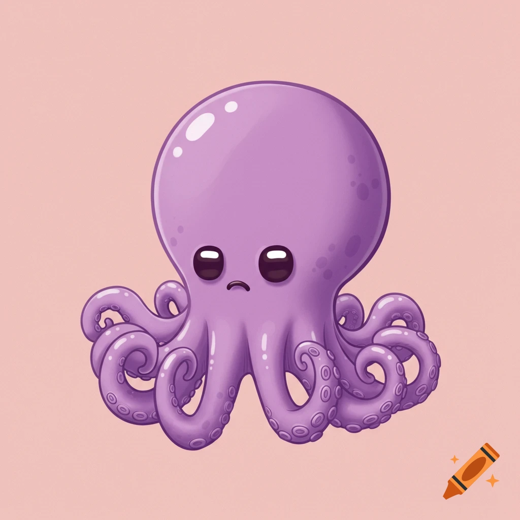 A cute animated purple octopus with big eyes.