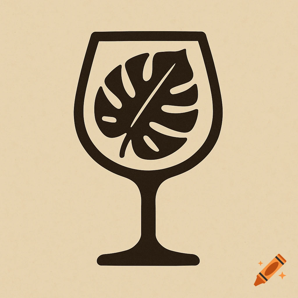 Graphic icon of a monstera leaf inside a wine glass.