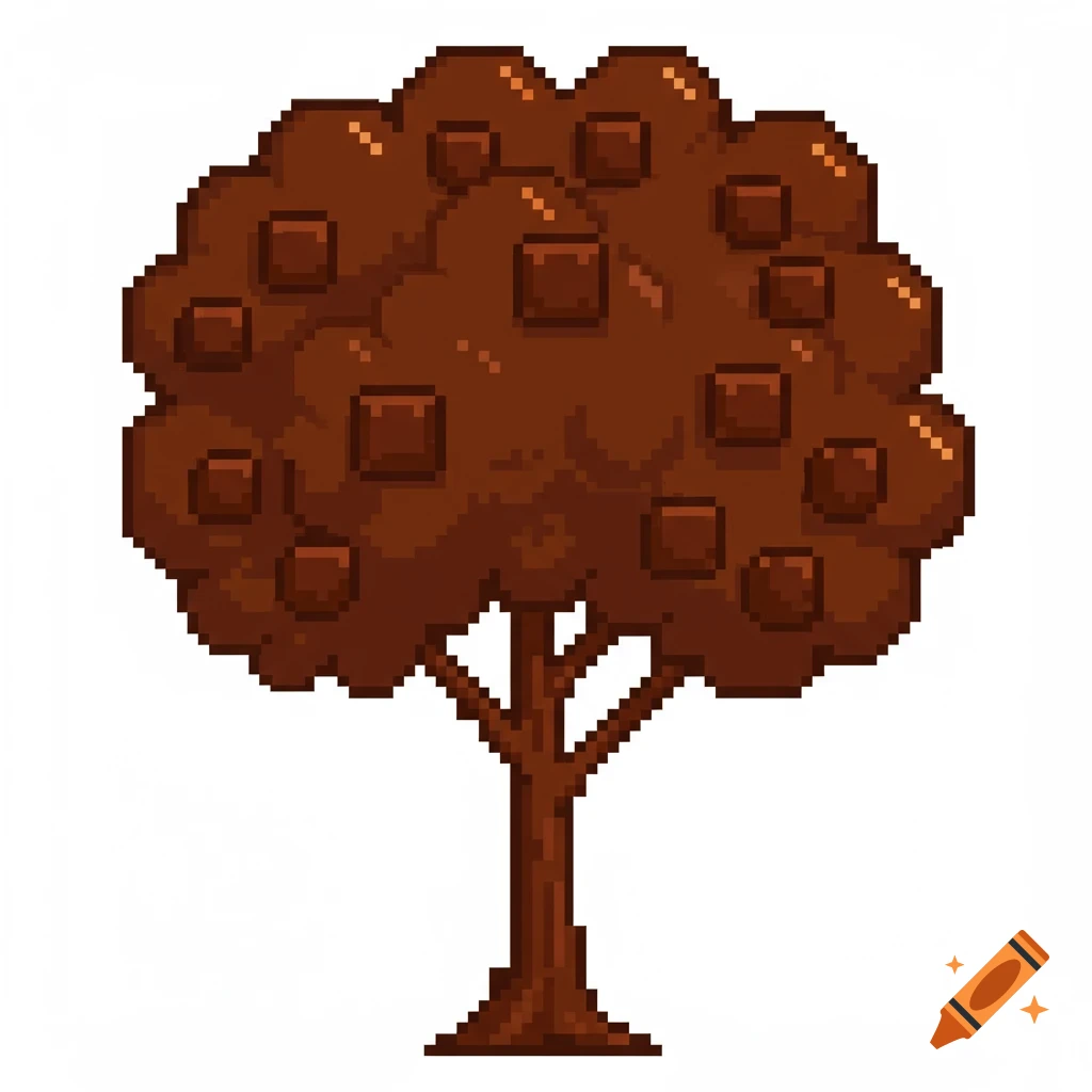 Pixel art chocolate tree with chocolate piece foliage.