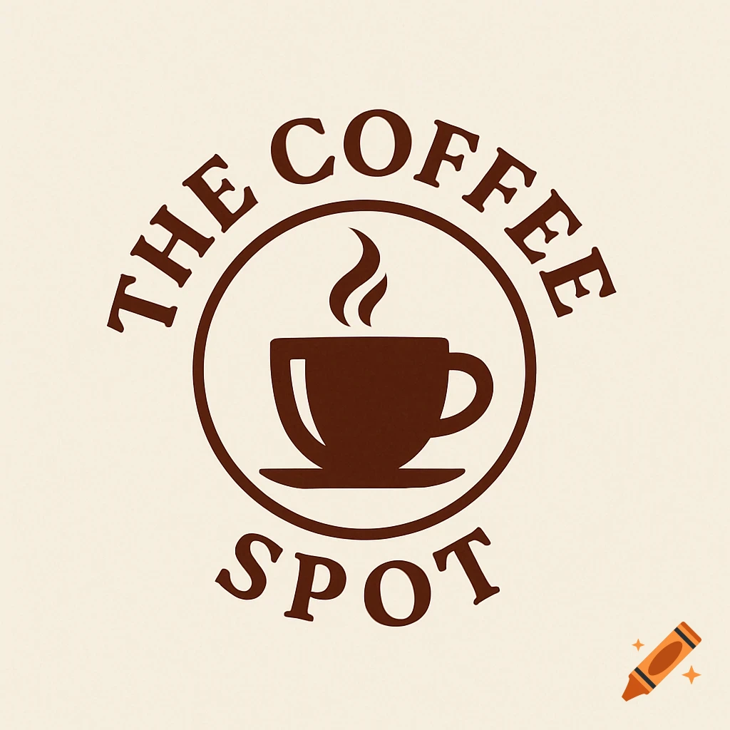 Logo for The Coffee Spot featuring a coffee cup icon in a circle with text.