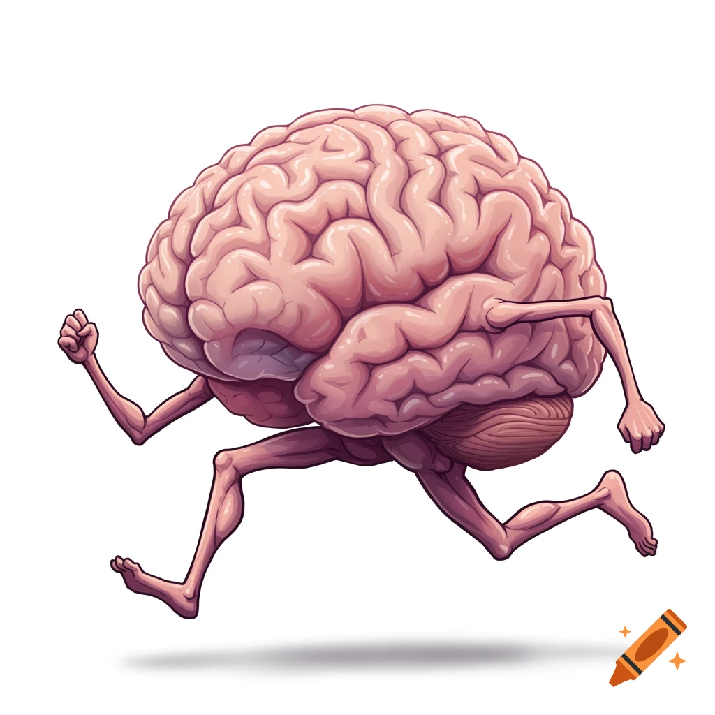 A cartoon brain with arms and legs running.